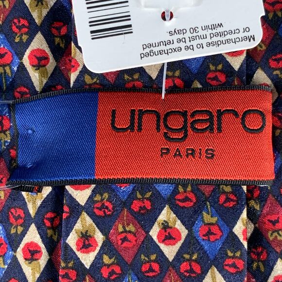 UNGARO Black Red Abstract Floral Silk Tie - Picture 4 of 6